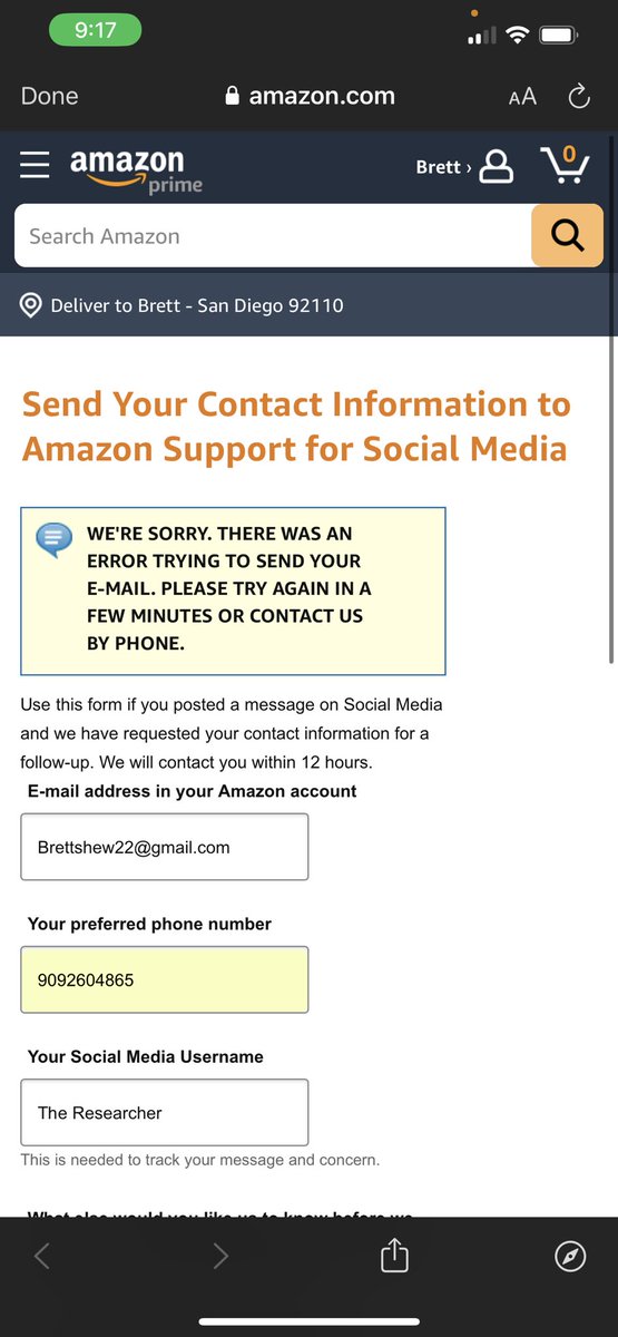 HereToSeeFacts's tweet photo. @AmazonHelp I get this error when I submit on this link every time https://t.co/1KjIPClRMF
