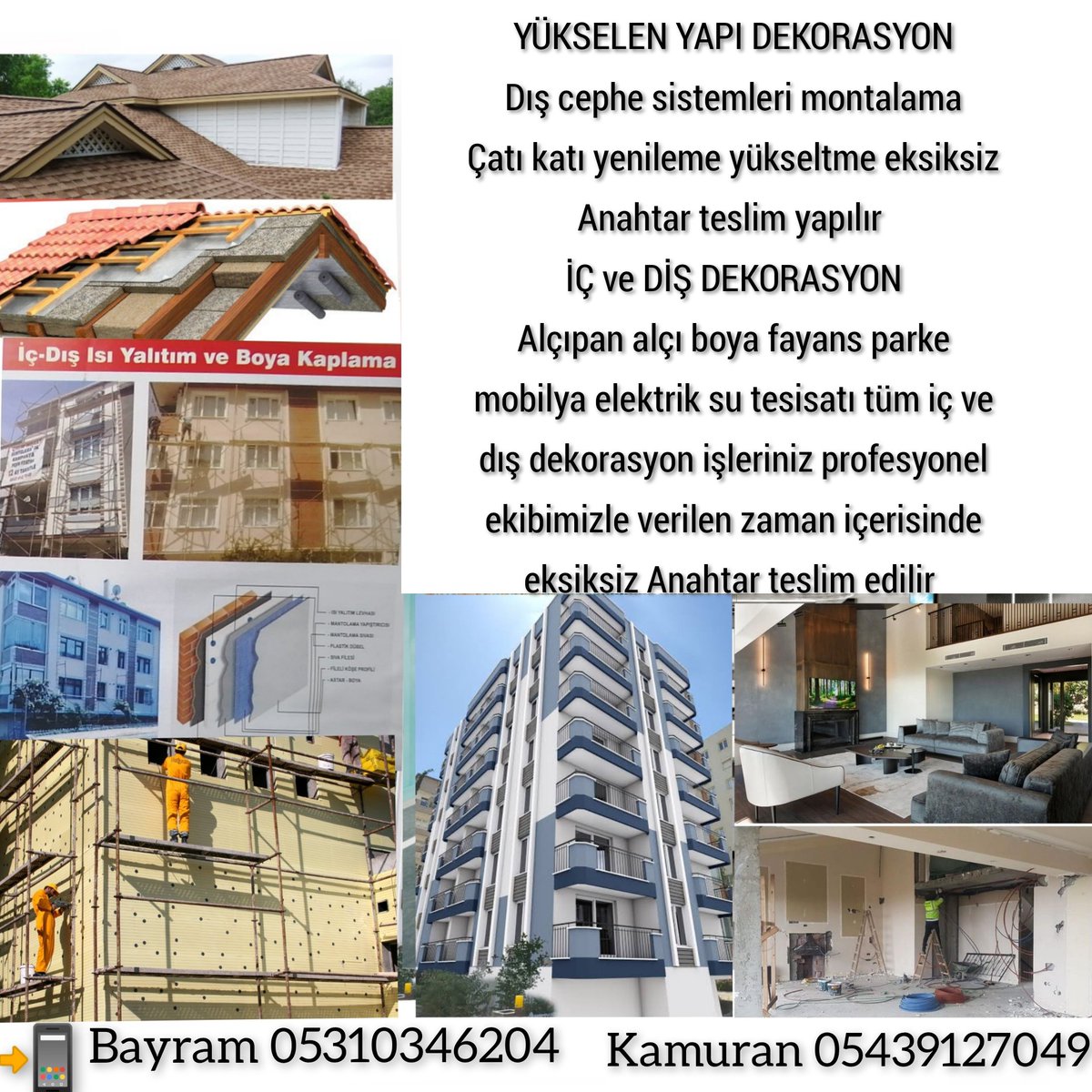 Bayram7749's tweet photo. YÜKSELEN YAPI DEKORASYON
Dış cephe sistemleri montalama
Çatı katı yenileme yükseltme
İÇ ve DİŞ DEKORASYON
Alçıpan alçı boya fayans parke mobilya elektrik su tesisatı tüm iç ve dış dekorasyon işleriniz profesyonel ekibimizle verilen zaman içerisinde eksiksiz anahtar  teslim edilir https://t.co/cPInF3zCZP