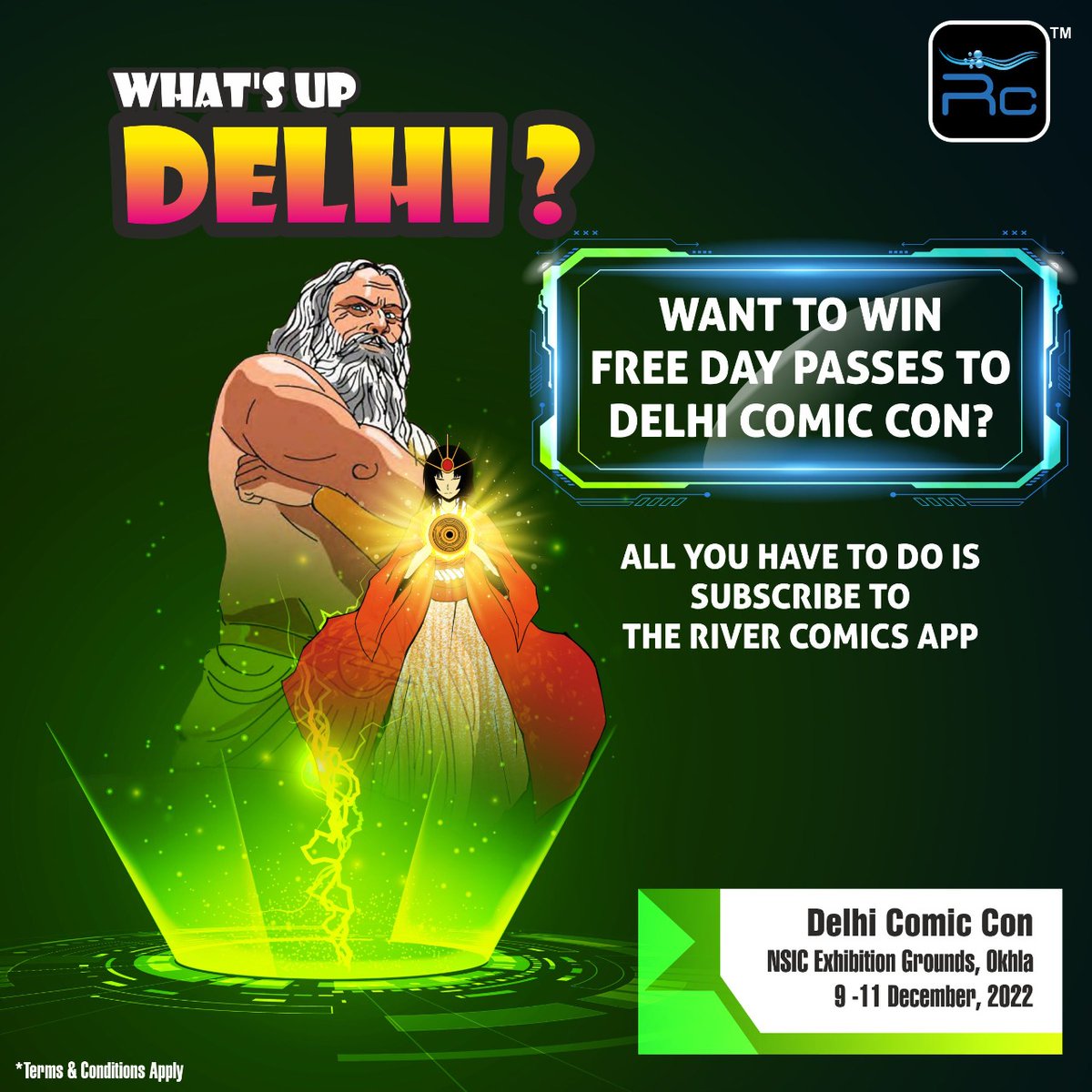 RiverComics's tweet photo. #Delhi, here's your chance to win a single day pass to Delhi @ComicConIndia, subscribe to the #RiverComics App and select lucky winners will win a pass.
Annual subscriptions at Rs.299/- only.
Subscribers also get cool merchandise.

#comiccon2022 #motiongraphics #comic #comics https://t.co/fBflux5UUq