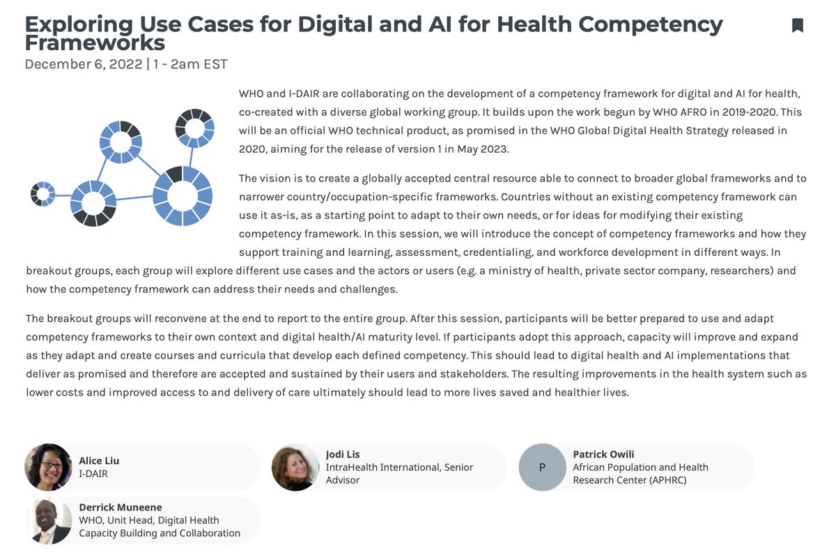 Alicedigitaldev's tweet image. What does it mean to be competent in #digitalhealth? Come to our virtual workshop Tue Dec 6 @ 9 am Kenya (1 am EST/2 pm Manila) on #DigitalHealth #CompetencyFrameworks.  The virtual conference is free for LMICs and students! gdhf.conference.tc