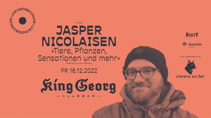 Am 16.12 lese ich in Köln im King Georg bei Literatur zur Zeit. Die menschliche Punkrocklegende von "Intro", Linus Volkmann, moderiert. Ich lese quer durchs WERK und würde gerne zusammenhanglos über Phantastik, Realismus und Queerness reden. Wer noch eine Wärmestube sucht...