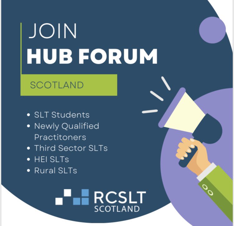 🚨 CPD Opportunity Hub Forum Scotland meet quarterly with @rcsltscot & are looking for new members to take part in discussions! We aim to support SLTs across Scotland and look at the development of the profession. If you are interested get in touch for more information 🗣