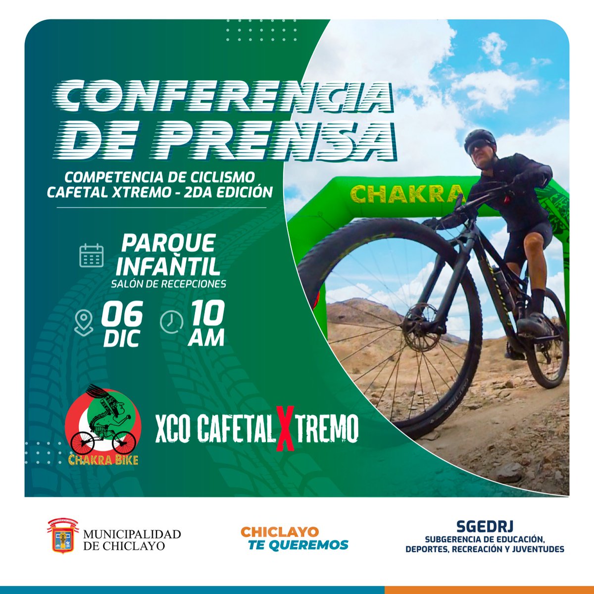 mpchoficial's tweet photo. #ChiclayoRenace
🚵‍♀️📣¡CONFERENCIA DE PRENSA!

🗓️Día: Martes 06 de diciembre 
📌Lugar: Salón de recepciones de Parque Infantil.
🕛Hora: 9:45 am 

🔴INSCRIBETE AQUÍ:
https://t.co/OqF0sWFr4z

#MPCH #Chiclayo #Ciclismo #Competencia https://t.co/RzwxBOwuMD