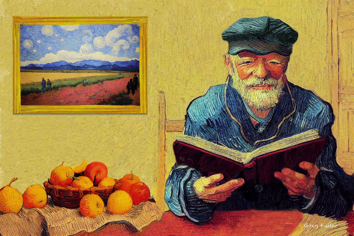 It’s Monday again, so here’s my eleventh work in the series.

To paraphrase Oscar Wilde, every portrait is a self-portrait. But this old man is whomever you wish reading whatever book you wish.