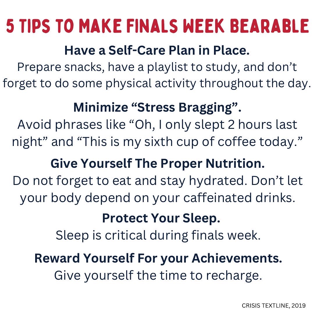 RSUsadev's tweet photo. Hillcats good luck in your finals! YOU GOT THIS! 

Here are five tips that can help you survive finals week! 

#NoLimits https://t.co/ewyc8AOO50