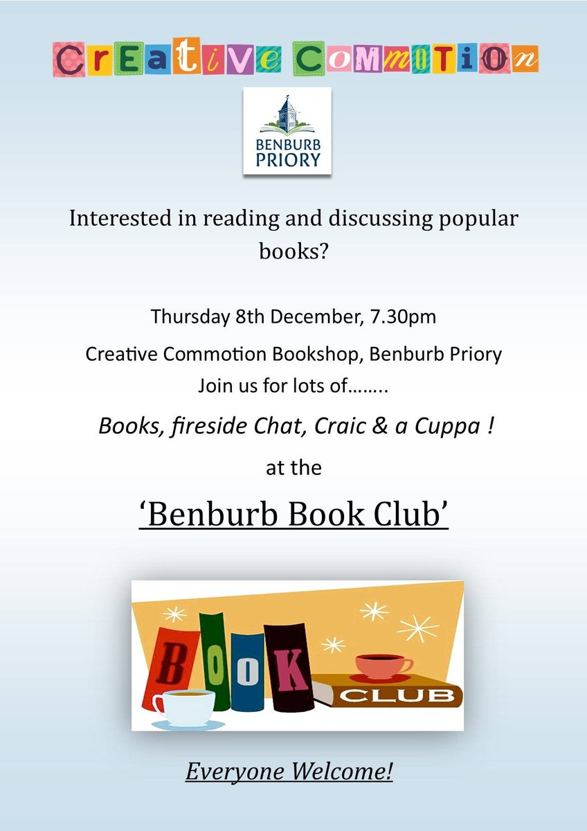 benburb_priory's tweet photo. Fellow book lovers, we welcome you join us this Thursday 8th December at 7.30pm for our first 'Benburb Book Club'.

This will be an hour's craic and a chat over a cup of tea or hot chocolate. All by a cosy fire. https://t.co/VTWewovDh1