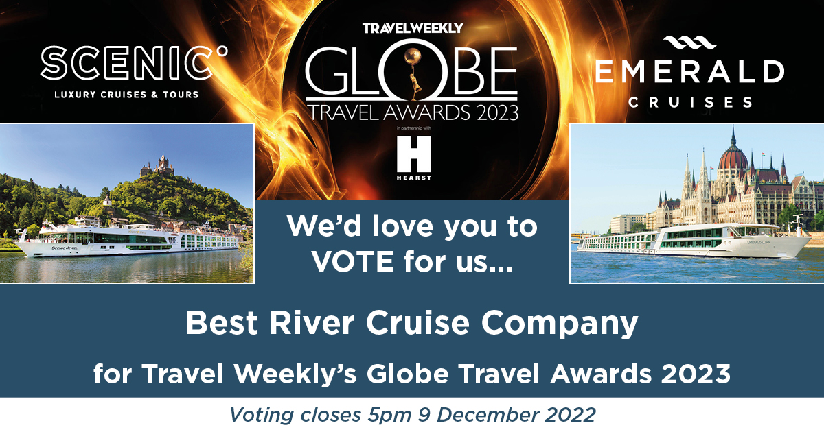 There is just four days left to vote in the <a href="/travelweekly/">Travel Weekly</a> Globe Travel Awards 2023 and we would be delighted if you voted for Scenic &amp; Emerald Cruises as Best River Cruise Company.

A big thank you for all of your nominations and support!

Vote here > globetravelawards.co.uk/2023/en/page/v…