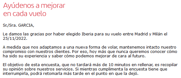Otra cosa muy graciosa de <a href="/Iberia/">Iberia</a> es que me mandan una encuesta de satisfacción para valorar el vuelo de ida a Milán (que fue puntual) pero no para el vuelo de regreso que salió tres horas tarde...😅😅
