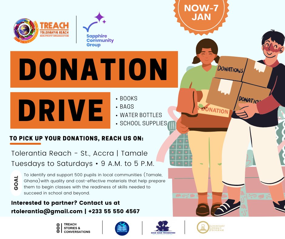rtolerantia's tweet photo. << DONATION DRIVE >> 📢📢📢

To pick up your donations, reach us on call/WhatsApp:
+233555504567 | https://t.co/zIA6dTgA9g
PayPal account: https://t.co/JKbyzlgwC6

#education #sdgs #donation #youngpeople #sustainabledevelopment
#Ghana #no https://t.co/IkXSmfqCwH