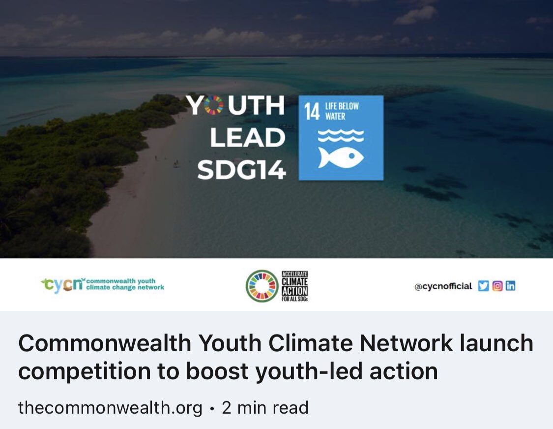 Calling on all Youth across the #Commonwealth to sign up to the Commonwealth's #ClimateChallenge and document and share their efforts towards the realisation of SDG14.

Learn more and apply bit.ly/3iwlWVs

#CommonwealthForClimate #BlueCharter #ocean #YouthLeadSDG14
