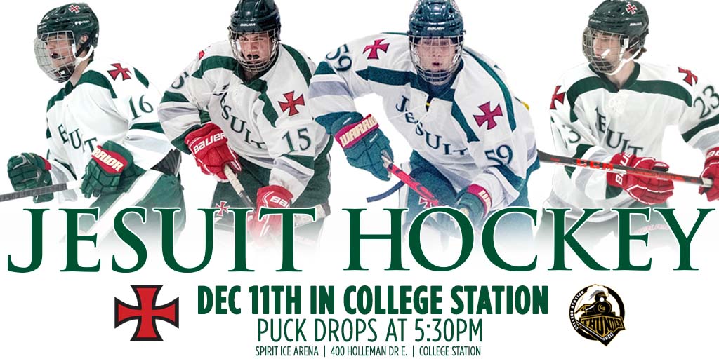 hockey_sj's tweet image. @hockey_sj  travels to their first out of town @ISHLHouston game at @SpiritIceArena  in College Station. Jesuit takes on the College Station Thunder Sunday December 11 at 5:30pm. All SJ alumni and families come turn Spirit Ice Arena green! Admission is free! #AMDG #WeAreSJ