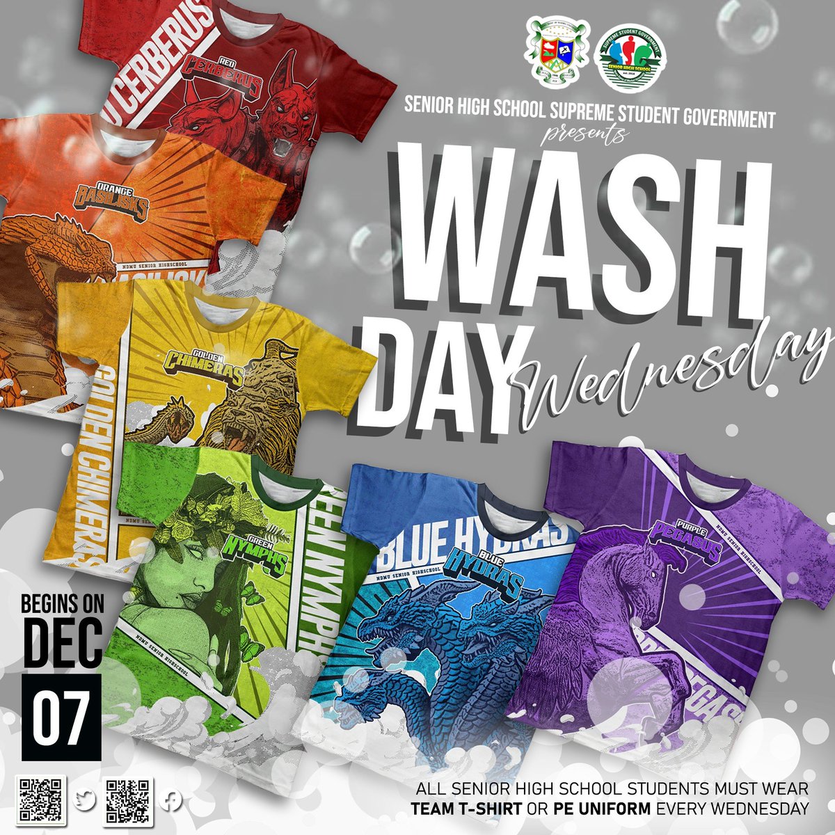 NDMU_SHS_SSG's tweet photo. 𝐒𝐰𝐢𝐬𝐡 𝐚𝐧𝐝 𝐬𝐰𝐚𝐬𝐡!🧽
Put your uniforms in the washer and put on your 𝗣𝗘 𝗼𝗿 𝗧𝗲𝗮𝗺 𝗦𝗵𝗶𝗿𝘁𝘀 every 𝗪𝗲𝗱𝗻𝗲𝘀𝗱𝗮𝘆, starting December 7, 2022, on 𝙒𝙖𝙨𝙝 𝘿𝙖𝙮 𝙒𝙚𝙙𝙣𝙚𝙨𝙙𝙖𝙮!👕 https://t.co/5sj7bhcImu