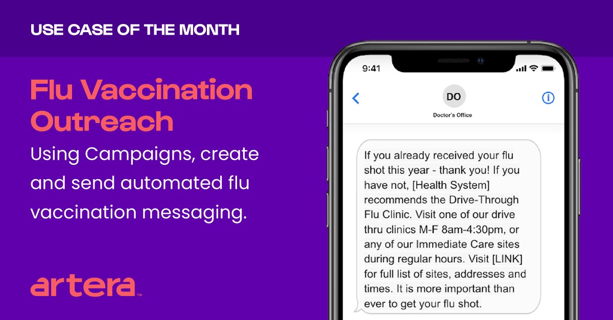 Artera_io's tweet photo. The peak of #Flu season is almost here.😷Using the Campaigns feature in our platform your practice can be prepared by creating &amp; automating flu #vaccination outreach.

Access the full use case &amp; explore more cases » https://t.co/jn2eGN6iTA

#NationalInfluenzaVaccinationWeek #NIVW https://t.co/GgSJCsRiaM
