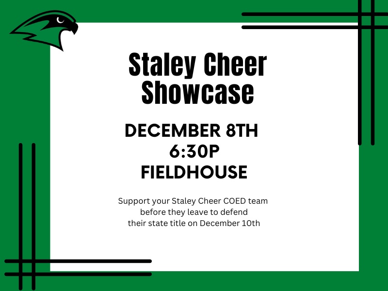Come support your Staley Cheer Coed team before they compete at State! #staleystrong