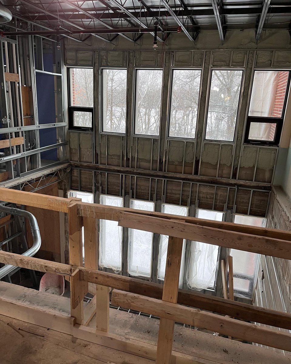 TobaCentre's tweet photo. Construction update! 🦺 We cannot believe the incredible progress thst has been made over the past few months. Our front entrance has been completely transformed, the new stairwell is going in and we have DRY WALL! Things are really taking shape and we could not be more excited! https://t.co/Ryq1ISJiYs