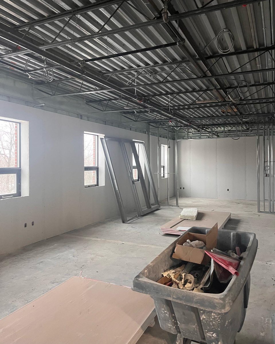 TobaCentre's tweet photo. Construction update! 🦺 We cannot believe the incredible progress thst has been made over the past few months. Our front entrance has been completely transformed, the new stairwell is going in and we have DRY WALL! Things are really taking shape and we could not be more excited! https://t.co/Ryq1ISJiYs