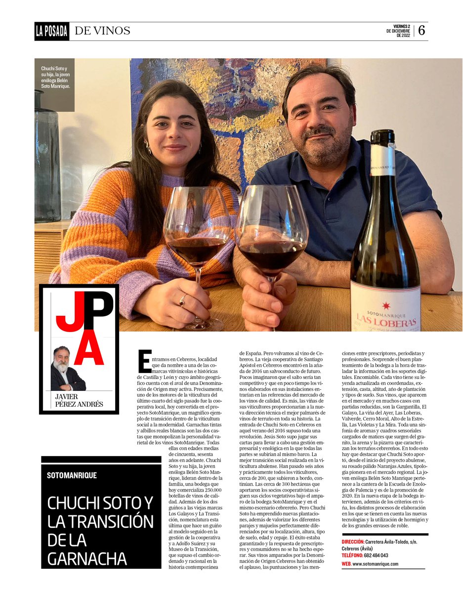 JavierPerezARGI's tweet photo. "Garnachas tintas y albillos reales blancas son las dos castas que monopolizan la personalidad varietal de los vinos SotoManrique. Todas ellas con edades medias de cincuenta, sesenta años en adelante."

🗞️🗞️ Mi artículo sobre @SotoManriqueVO en @DiarioCyLMundo https://t.co/vHgmGdAucx