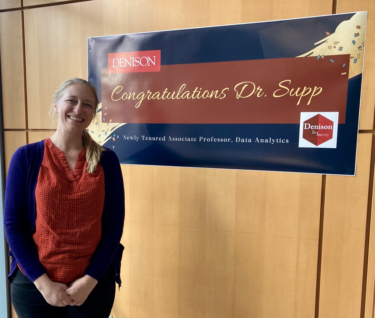 Also, this happened!

[Photo shows a smiling Dr. Supp next to a large sign that reads "Congratulations Dr. Supp. Newly tenured Associate Professor of Data Analytics"]
