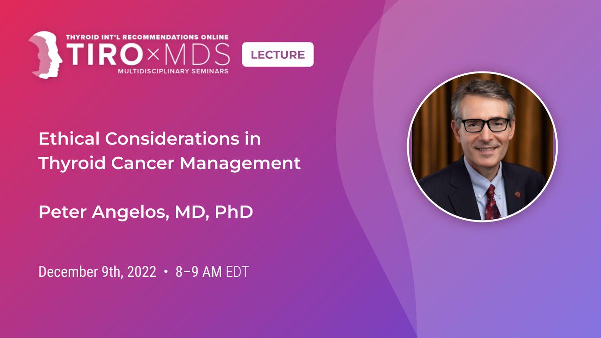 Attention #ThyroidSpecialists! 
This Friday, we are thrilled to have Dr. Peter Angelos (<a href="/pangelos1/">Peter Angelos, MD</a>) of <a href="/UChicago/">The University of Chicago</a> present our next TIROxMDS lecture!

Link to join Webinar: ed.gr/eev8u

#MedEd #MedTwitter #ThyroidCancer #EndoTwitter #CancerTreatment #EndoTwitter