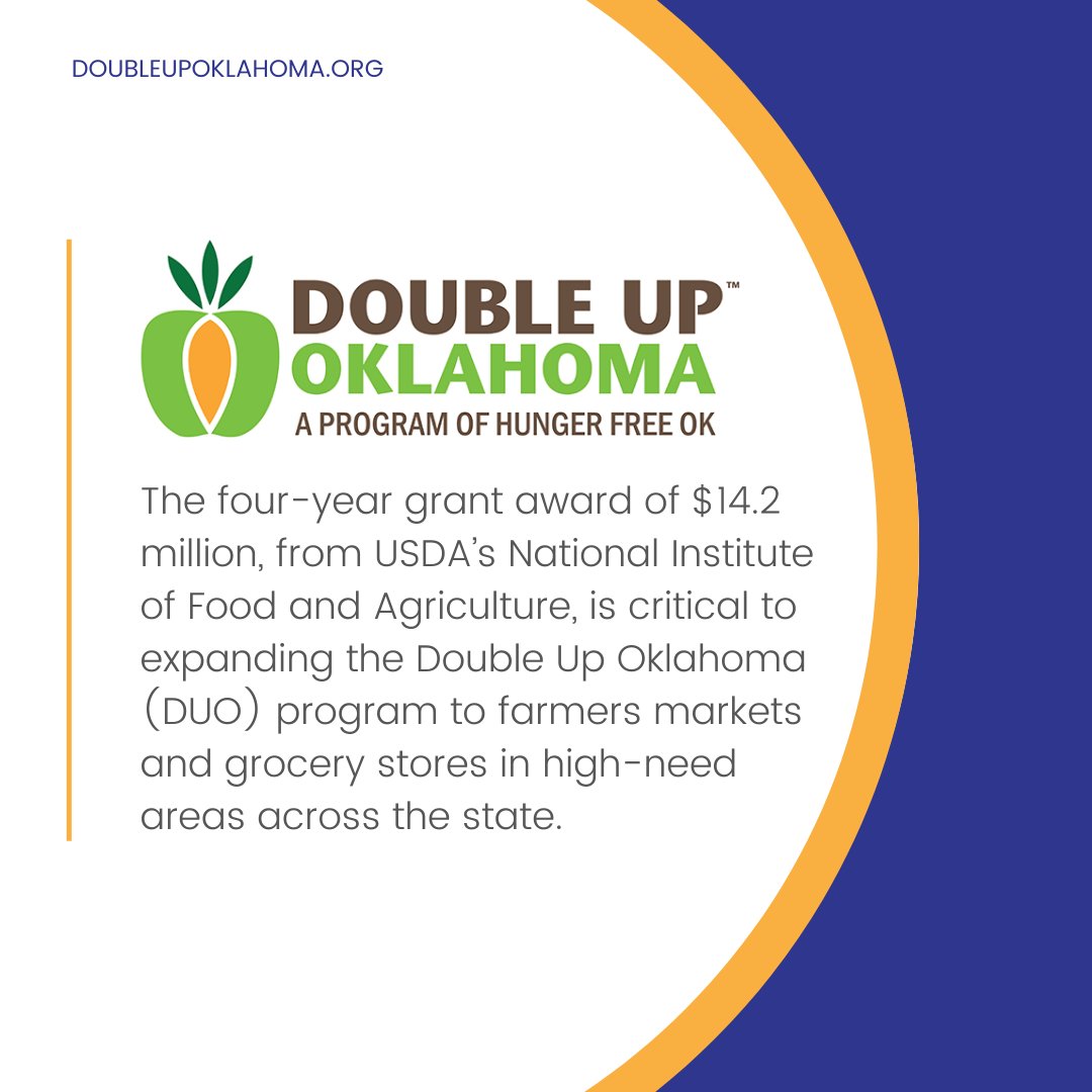 Did you hear? We are so very thankful for the opportunity to expand the @doubleupok program to many more communities across the state due to this $14.2 million grant from the @USDA!! Read more: https://t.co/pNT20Flo8W #doubleupok #endhungerinok #happythanksgiving 