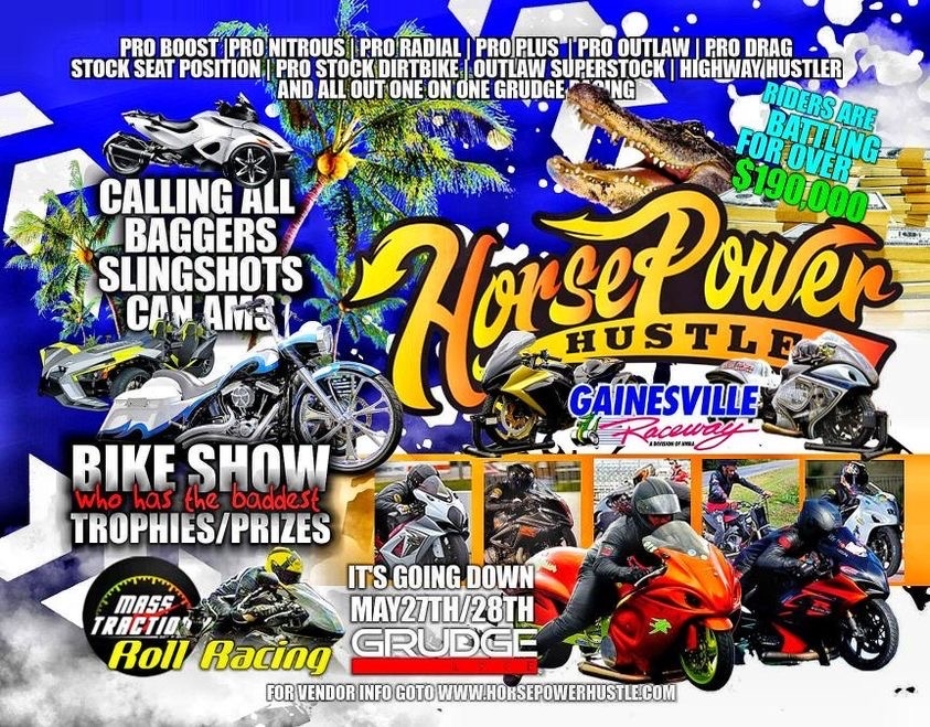 It's race week with HorsePower Hustle! 😎

This two-day show featuring drag racing, a bike show and more will run Friday and Saturday with gates opening at 10:00 AM each day!

More Info ➡️ horsepowerhustle.com