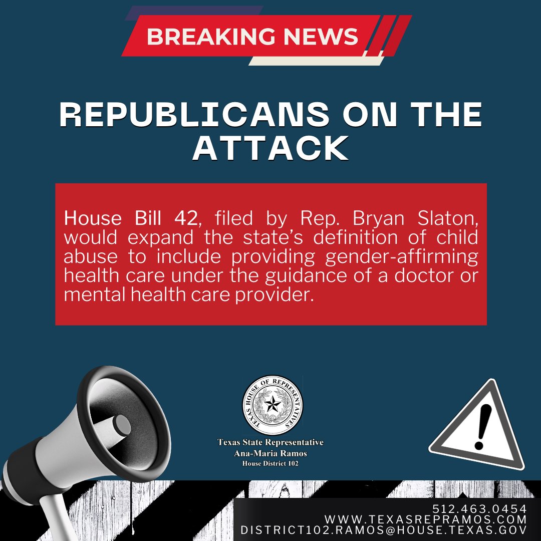 Ramos4Texas's tweet photo. 🚨TX Republicans continue to target transgender people. Already, there is a wave of bills aimed at gender-affirming health care & trans representation. I will fight these efforts and ensure ALL Texans' rights are protected!🏳️⚧️ #CalloutTransphobia #TransAwareness https://t.co/N2UMTLW0Cj