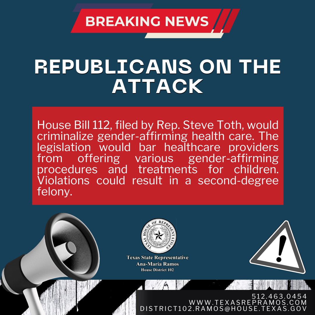 Ramos4Texas's tweet photo. 🚨TX Republicans continue to target transgender people. Already, there is a wave of bills aimed at gender-affirming health care & trans representation. I will fight these efforts and ensure ALL Texans' rights are protected!🏳️⚧️ #CalloutTransphobia #TransAwareness https://t.co/N2UMTLW0Cj