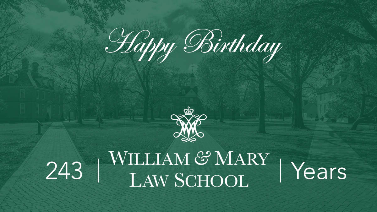 Yesterday was W&amp;M Law's 243rd birthday!  On Dec. 4. 1779, W&amp;M appointed George Wythe as the first professor of law on its faculty (and in the nation). We are proud that the teaching of law in the US began here!  #happybirthday