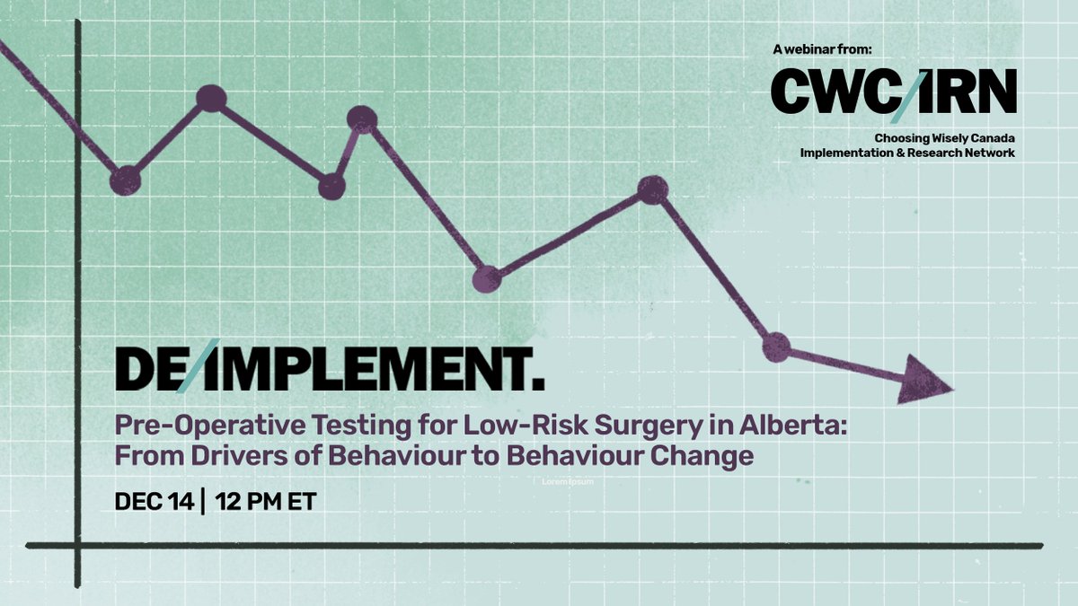 Choosing Wisely Canada (@choosewiselyca) on Twitter photo Happening Dec 14 at 12 PM ET - Join the De/Implement series to learn about factors influencing current pre-operative testing practice in Alberta with Yamile Jasaui, Research Associate <a href="/UCalgaryMed/">UCalgaryMedicine</a>, <a href="/ChooseWiselyAB/">Choosing Wisely AB</a>
choosingwiselycanada.org/event/deimplem… Happening Dec 14 at 12 PM ET - Join the De/Implement series to learn about factors influencing current pre-operative testing practice in Alberta with Yamile Jasaui, Research Associate <a href="/UCalgaryMed/">UCalgaryMedicine</a>, <a href="/ChooseWiselyAB/">Choosing Wisely AB</a>
choosingwiselycanada.org/event/deimplem…