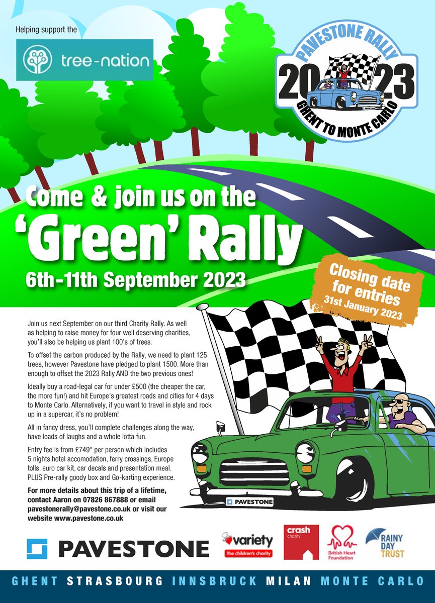 VarietyGB's tweet image. We are thrilled to be one of the chosen charities for Pavestone Rally 2023 🚗 An incredibly fun, unique fundraising event for a third year running that is going green this year! 🌳 Closing date for entries are the end of Jan so get in quick! #Pavestone #PavestoneRally2023