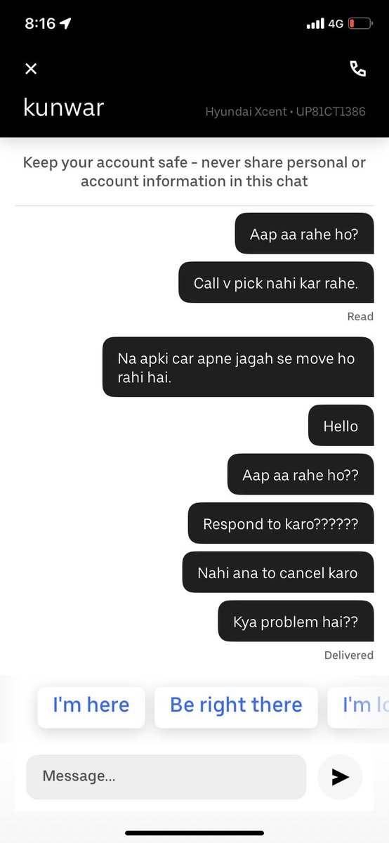 sach223's tweet photo. @Uber @Uber_Support You should shut down your business.. Pathetic service even at Airport. Drivers do not respond, don’t pick up phones and don’t conceal ride even.. So tired booking trip. https://t.co/a5v0AvMHXX