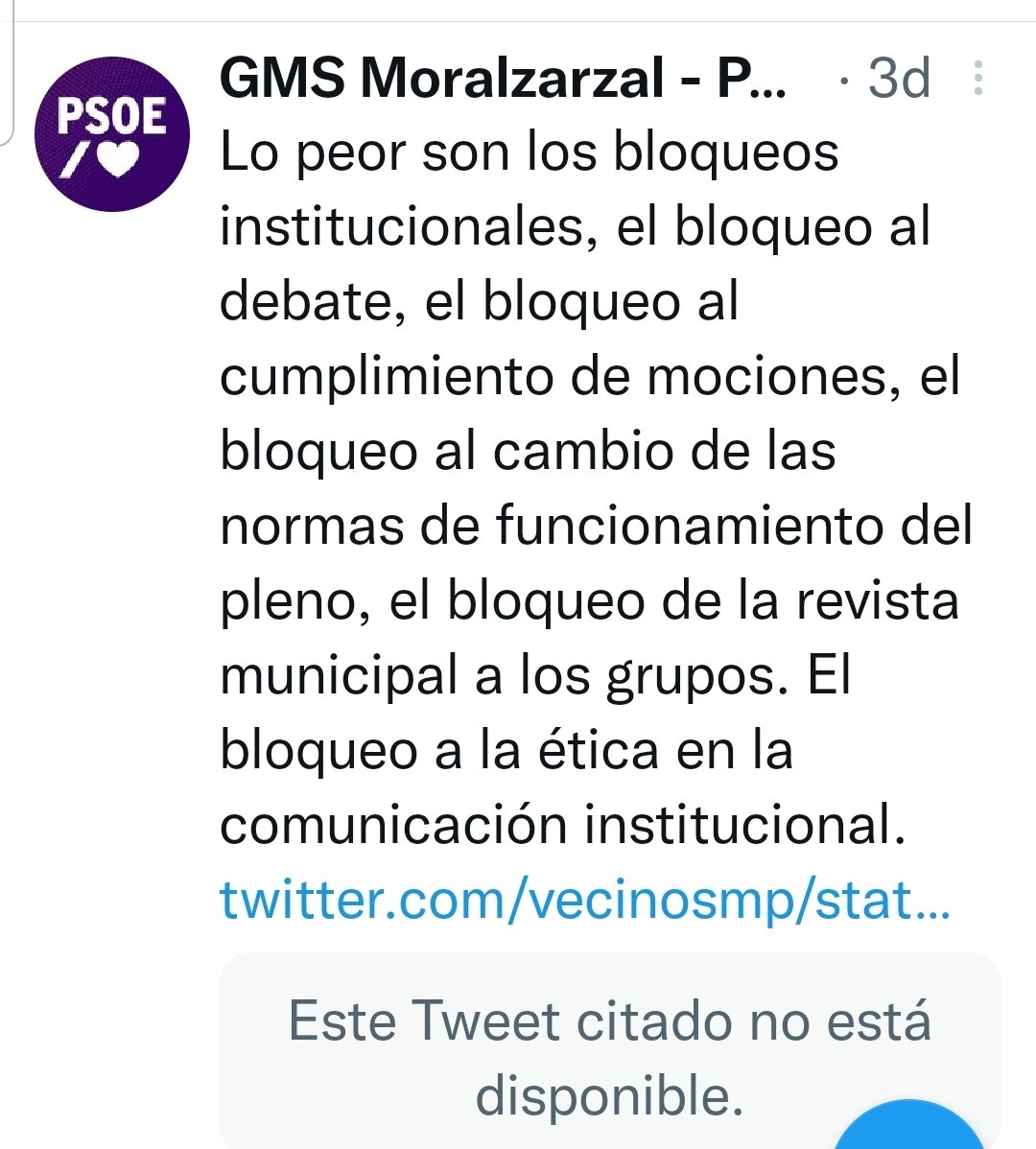 Moraltroll1's tweet photo. El que realmente está bloqueado es su concejal. https://t.co/dhd7oO1vNS