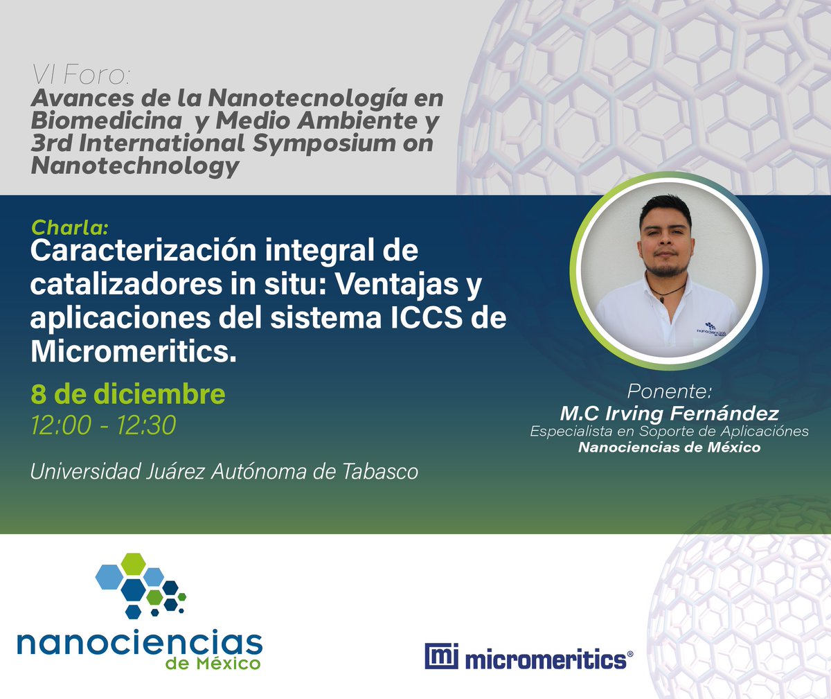 nano_mexico's tweet image. ¡#Nanociencias de México te invita a la charla "Caracterización integral de catalizadores in situ: ventajas y aplicaciones del sistema ICCS de #Micromeritics", el 8 de diciembre a las 12:00 hrs.!
Acceso:
cutt.ly/gM6eYrX
bit.ly/3tYyI1v
#UJAT #nanotecnología
