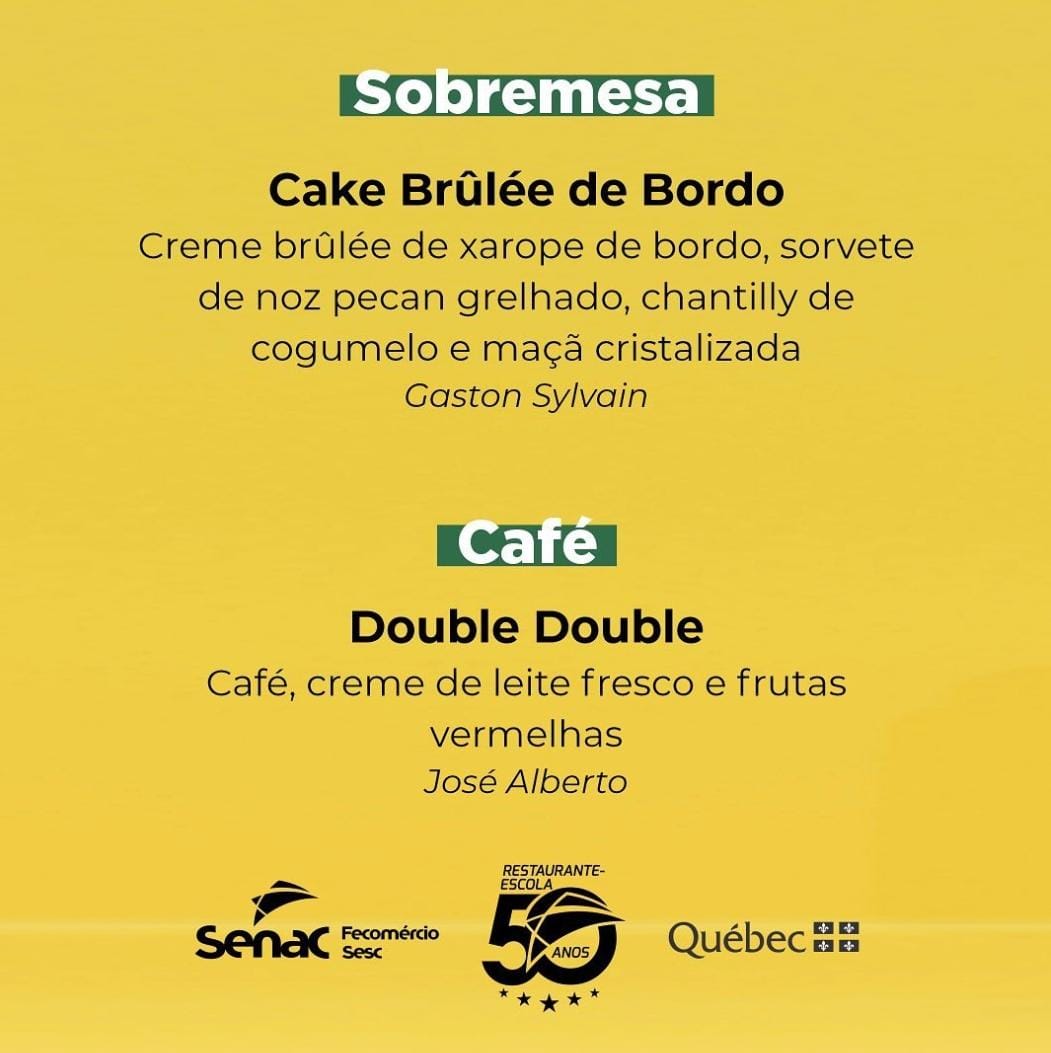 🧑‍🍳Allô Recife! Entre os 5 e 9 de dezembro, o restaurante do <a href="/senacpe/">Senac Pernambuco</a> terá um menu #québécois! Este projeto é fruto de uma parceria entre o <a href="/QuebecBrasil/">Québec no Brasil</a>, o @ITHQofficiel e o SENAC para promover os sabores do Québec e o turismo gastronômico. 

🥘Confira o menu 👇