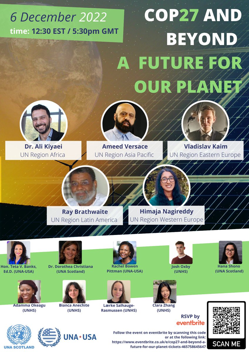 Dr. Dorothea Christiana (@dorotheachris) on Twitter photo Join us for an #International #FreeEvent discussing #COP27 & #ClimateAction with engaging speakers from across all 5 #UN regions!
Tuesday 6 Dec 5:30pm GMT
<a href="/WWfunf/">World Federation of United Nations Friends (WFUNF)</a> <a href="/UNAUK/">United Nations Association - UK (UNA-UK)</a> <a href="/UNAUSA/">UNA-USA</a> <a href="/UNHouseScotland/">UN House Scotland</a> <a href="/S_A_B_S_/">Scottish Ahlul Bayt Society (SABS)</a> #UNA <a href="/UNAAlloa/">UNA Alloa</a> <a href="/UNAGlasgow/">UNA Glasgow</a> Join us for an #International #FreeEvent discussing #COP27 & #ClimateAction with engaging speakers from across all 5 #UN regions!
Tuesday 6 Dec 5:30pm GMT
<a href="/WWfunf/">World Federation of United Nations Friends (WFUNF)</a> <a href="/UNAUK/">United Nations Association - UK (UNA-UK)</a> <a href="/UNAUSA/">UNA-USA</a> <a href="/UNHouseScotland/">UN House Scotland</a> <a href="/S_A_B_S_/">Scottish Ahlul Bayt Society (SABS)</a> #UNA <a href="/UNAAlloa/">UNA Alloa</a> <a href="/UNAGlasgow/">UNA Glasgow</a>
