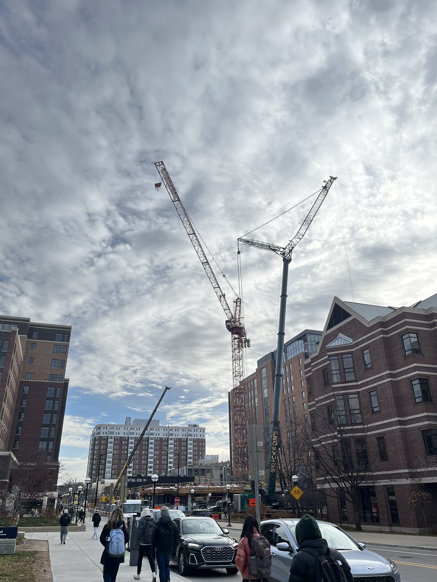 a2cranewatch's tweet photo. I’m back at the site of Vic Village South, trying to see what’s up with the new crane. I asked a worker from Erickson’s what’s going on- they’re going to remove part of the jib of the tower crane to make it stronger, then put it right back. #A2Cranes https://t.co/p2EJxwBoOP