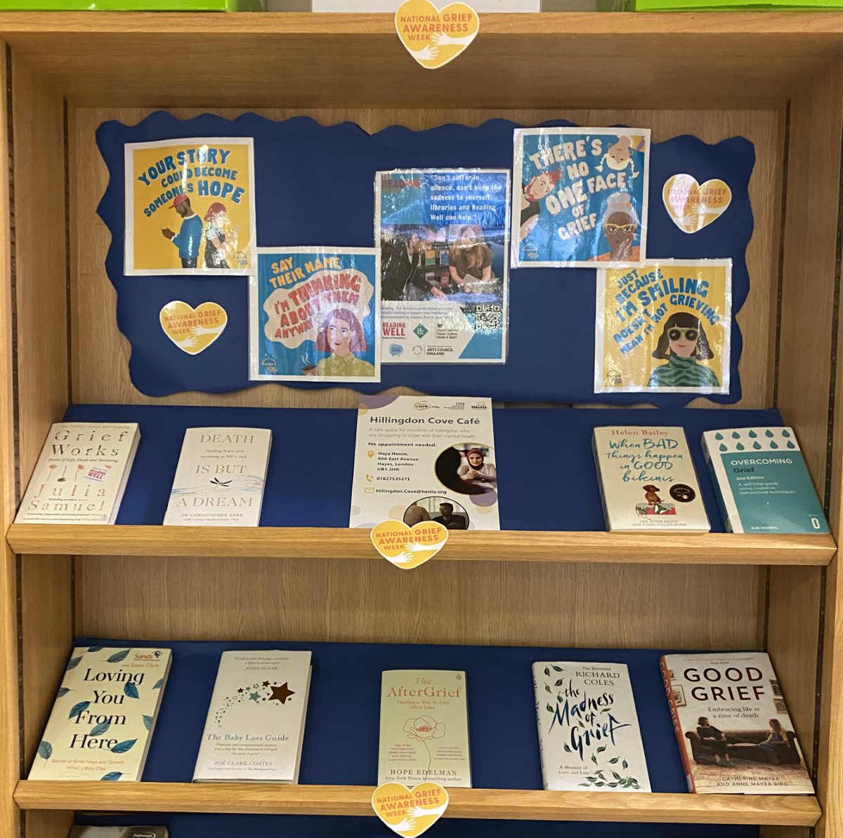 Hill_libraries's tweet photo. To mark National Grief Awareness Week (Dec 2- Dec 8) Botwell Green Library have created a poignant display to help those dealing with feelings of grief and how to support others. #nationalgriefawarenessweek #openuptogrief #hillingdonlibraries @LDNLibraries @goodgrieftrust ^RK https://t.co/9HiQwngA9j