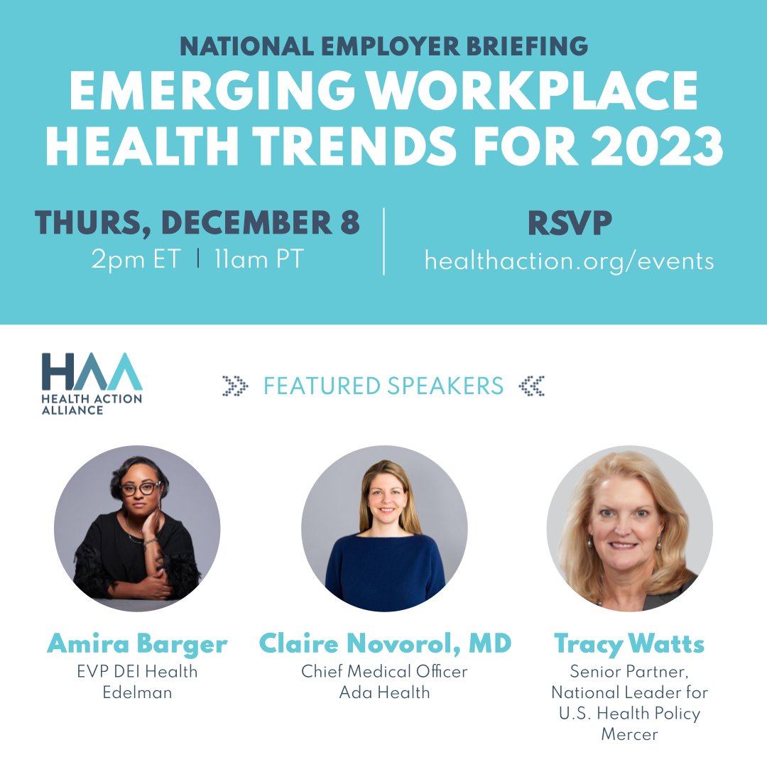 REGISTER for the Emerging Workplace Health Trends for 2023 employer briefing on Dec. 8 at 2pm ET as business and public health leaders share tips on how to maintain a strong connection with your teams and support their well-being. RSVP: hlthact.org/emergingtrends…