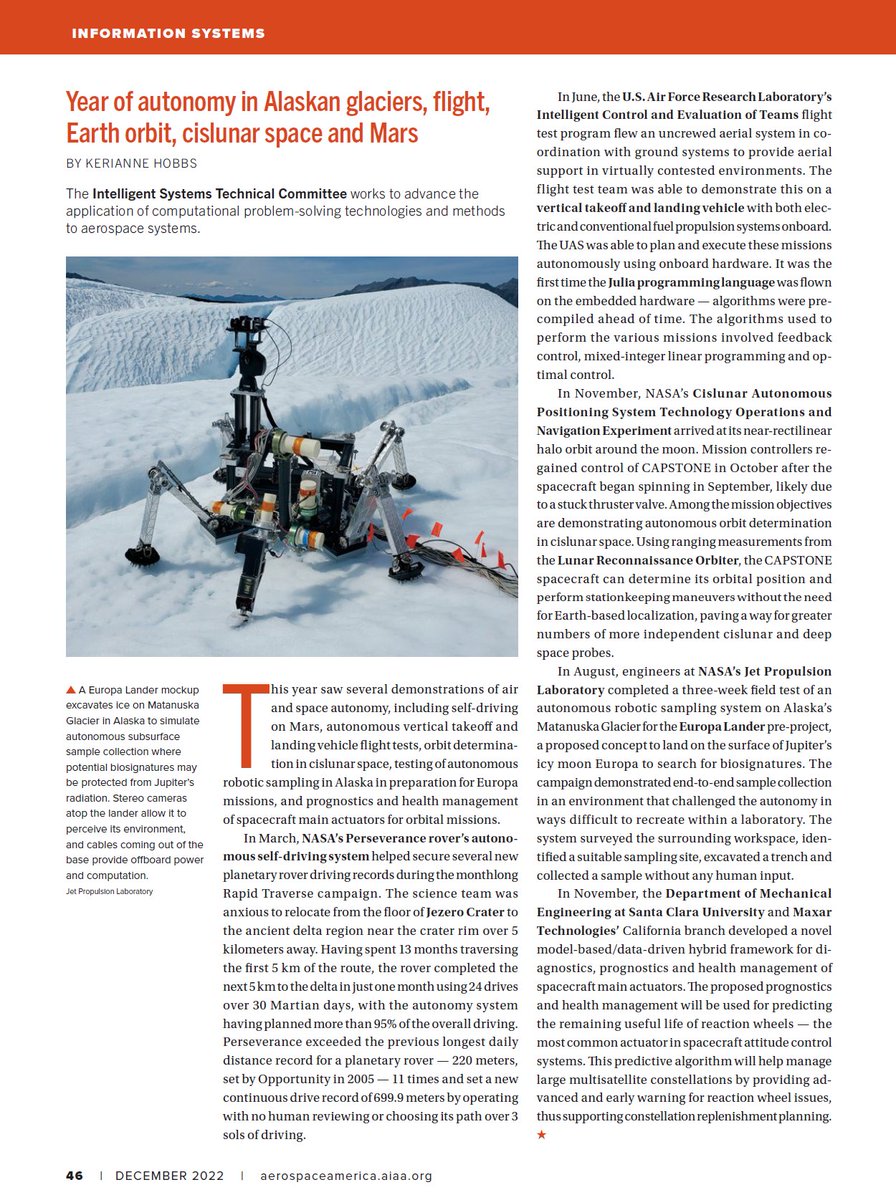 Really cool feature of #julialang #sciml in the Dec edition of AIAA's Aerospace America magazine for control of unmanned aerial systems on embedded hardware. Great work by AFRL!