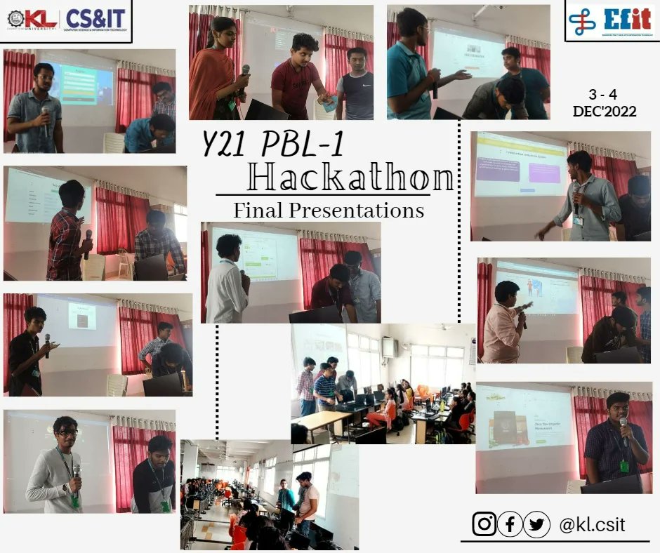 klcsit's tweet photo. Y21 batch Project Based Learning-1 36 hours HACKATHON on 3rd-4th December 2022 during their working time & final presentations
.
#klcsit #csit #efit #kluniversityofficial #KlubOutside #kluniversity #hackathon #skill #skilldevelopment #skilldevelopmentproject https://t.co/hcNmpAcsuC