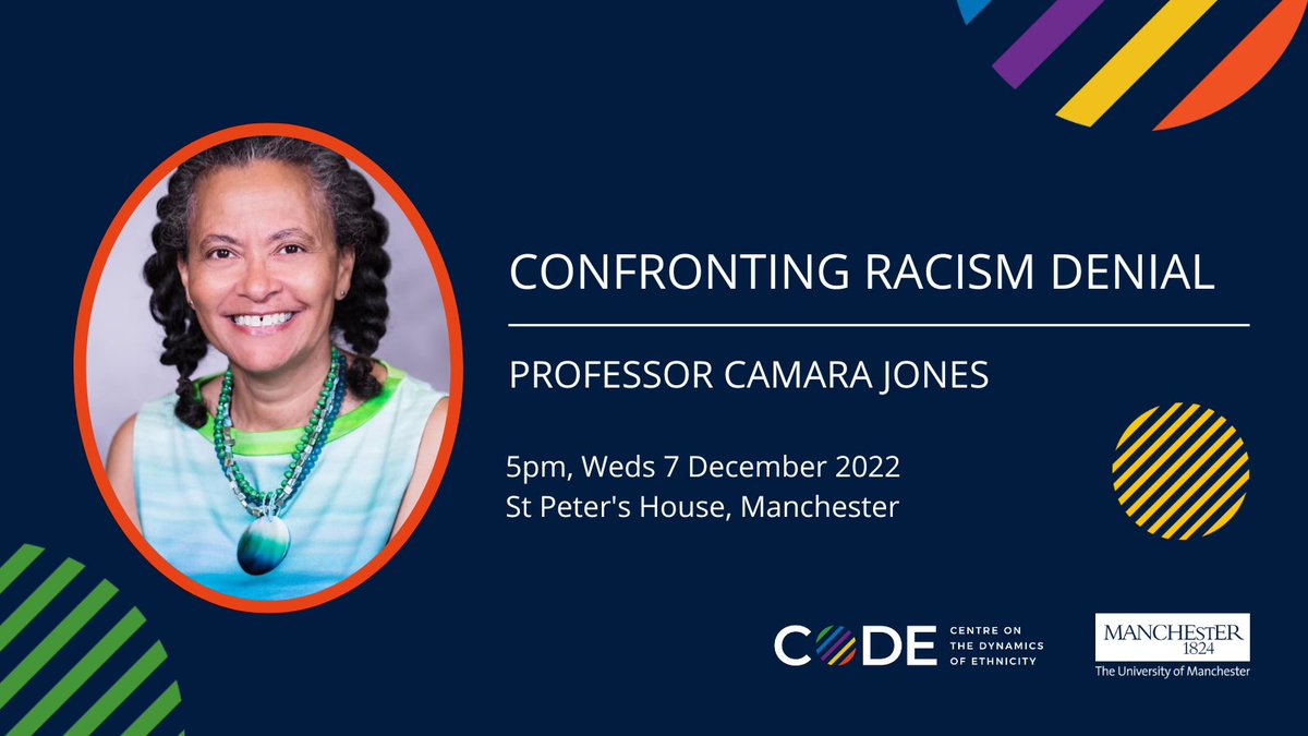 Still time to register!

Join <a href="/CamaraJones/">Camara Jones</a>  for a public lecture on naming, measuring and addressing racism:

🙅🏾‍♀️Confronting Racism Denial
📆5pm Weds 7 Dec 2022

Register for a free place, &amp; spread the word...
…onting-racism-denial.eventbrite.co.uk
