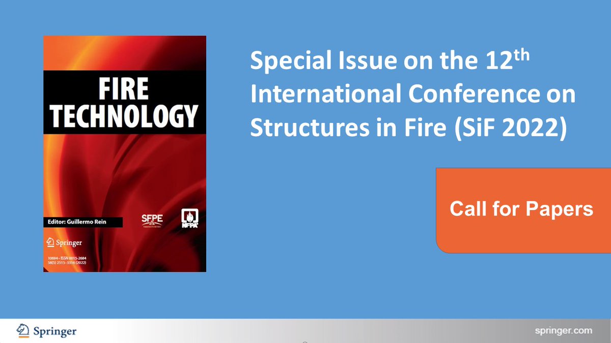 FireTechnology's tweet photo. 📢Call for Papers for the Special Issue "12th International Conference on the Structures in Fire (@SiF_2022)" edited by @Liming_Jiang, @Xinyan_Huang, Anwar Orabi &amp; Chao Zhang @HongKongPolyU @UQ_News @WuHanUniv
Submit by 31 March 2023.
➡ https://t.co/uCY9nBFnKq
@HongKongPolyU https://t.co/2inYohr9Rm
