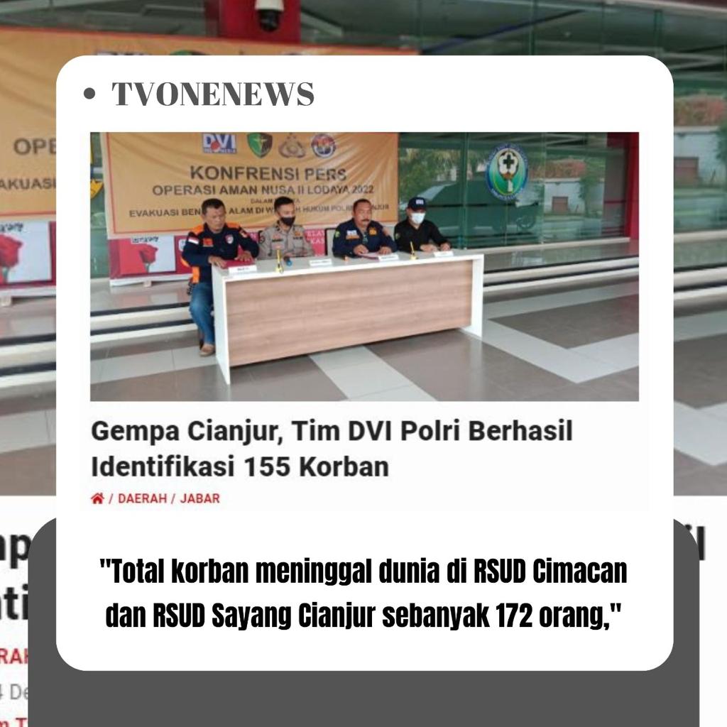 Kepolisian berhasil mengidentifikasi para korban bencana Gempa Cianjur
#beritalokal #beritahiperlokal #harianjabar #jabartoday #beritajabar #beritajawabarat #jabarterkini #jabar #polri #cianjur #donordarah #kapolri #brimob #presisi #fifaworldcup #prayforcianjur