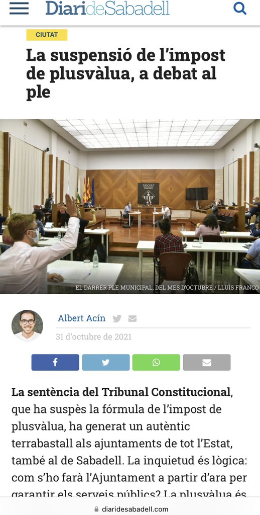 EliaSorianCosta's tweet photo. A la #JdGSbd, el govern de #Sabadell presenta una moció per millorar el finançament dels ajuntaments que demana compensar la plusvàlua o suprimir les regles. @erc_sbd presentàvem la mesura fa un any al #plesbd. El PSC s’hi apropa. Només falta que ho defensi a Madrid.
1/2 https://t.co/BA6a4HuZ3H