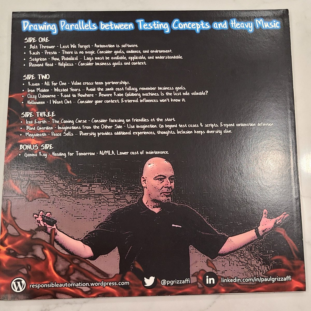 pgrizzaffi's tweet photo. At #Oredev, I was talking to @m_mazur, @csswizardry, and a few of the other speakers about talk topics and #speaker gifts.
This one from my #testing, #automation, and #metal #keynote at #QAOTH is still one of my favs.
Credit to the bands, @dsynadinos, and @COGSfun. https://t.co/v5nld9Kzze