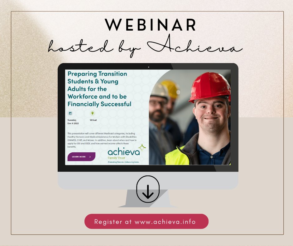 dsapittsburgh's tweet image. Join Achieva tomorrow at 10am for a webinar on &quot;Preparing Transition Students &amp;amp; Young Adults for the Workforce and to be Financially Successful.&quot; Register here: t.ly/wztd. #education #workforceprep #financialsuccess #community #advocacy