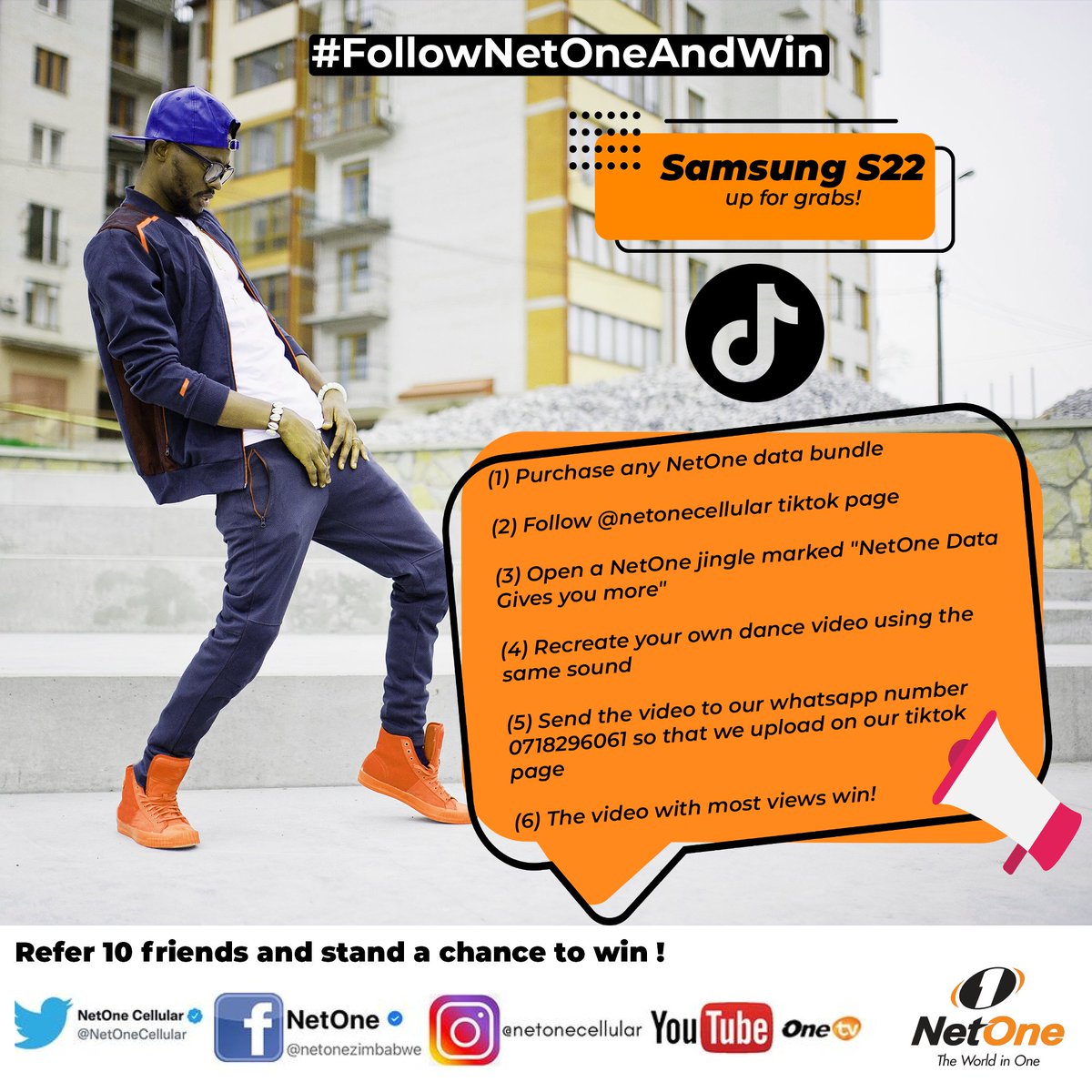 NetOneCellular's tweet photo. #FollowNetOneAndWin
STEPS
1. Purchase any NetOne data Bundle
2. Follow @netonecellular tiktok page - https://t.co/f14uNaZMnX
3. Open a NetOne jingle marked " NetOne Data Gives you more"
4. Recreate your own dance video using the same sound https://t.co/IEUs5PHUYH