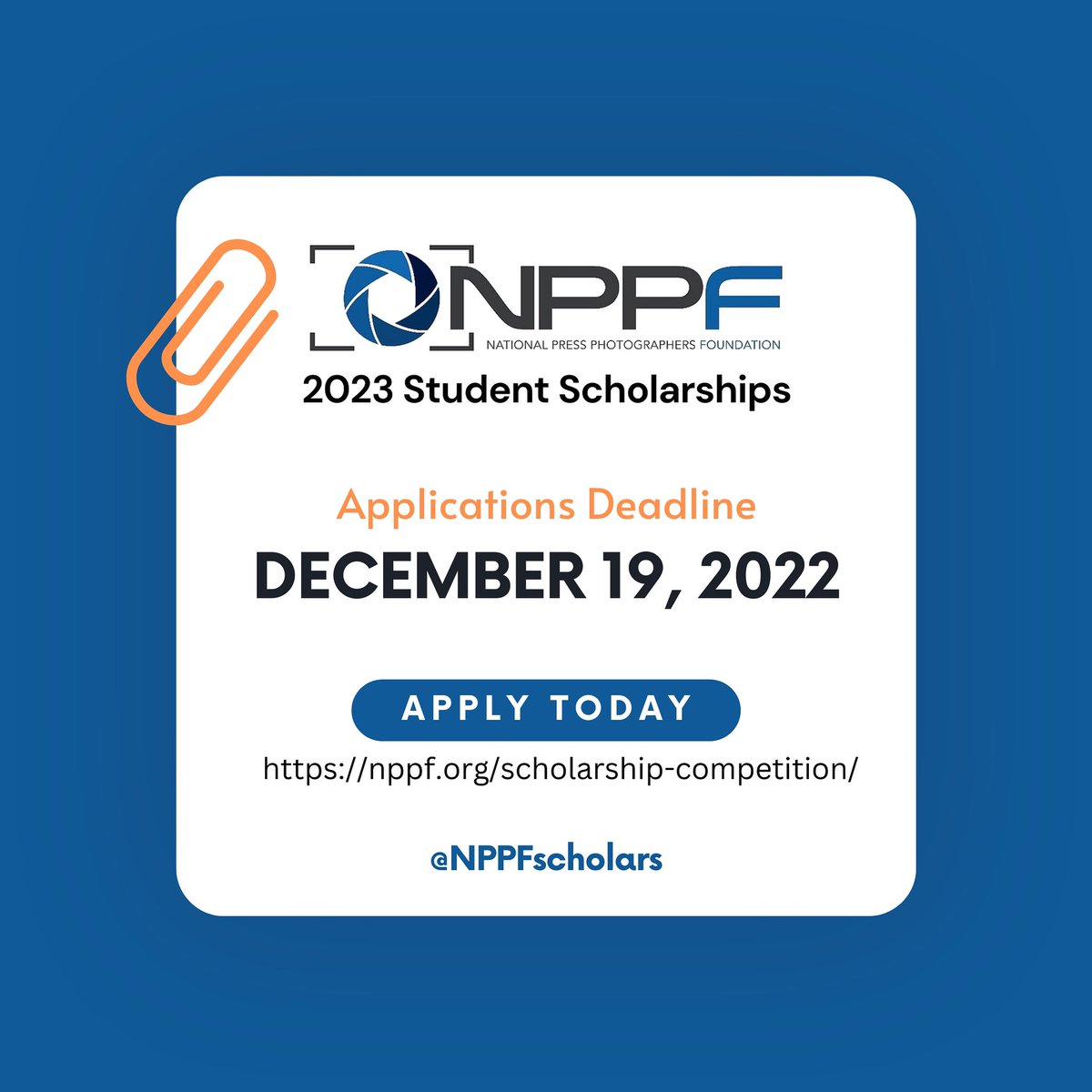 ✨REMINDER✨ December 19, 2022 is the deadline to apply for NPPF’s 2023 Student Scholarships. ➡️ Applications and information:  nppf.org/scholarship-co… #Journalism #Scholarships
