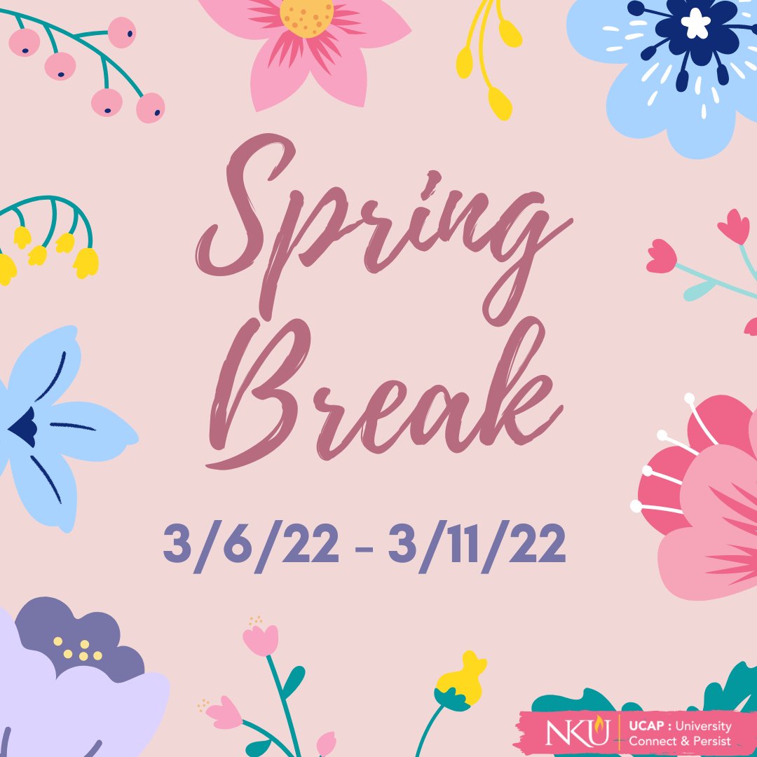 Spring Break is here! We hope you take full advantage of the break to refresh and come back rejuvenated and ready for the remainder of the semester! #SpringBreak #NKU #NKUSpringBreak #NKUAcademicCalendar #Rest #SleepIn #Rejuvenate #HigherEd