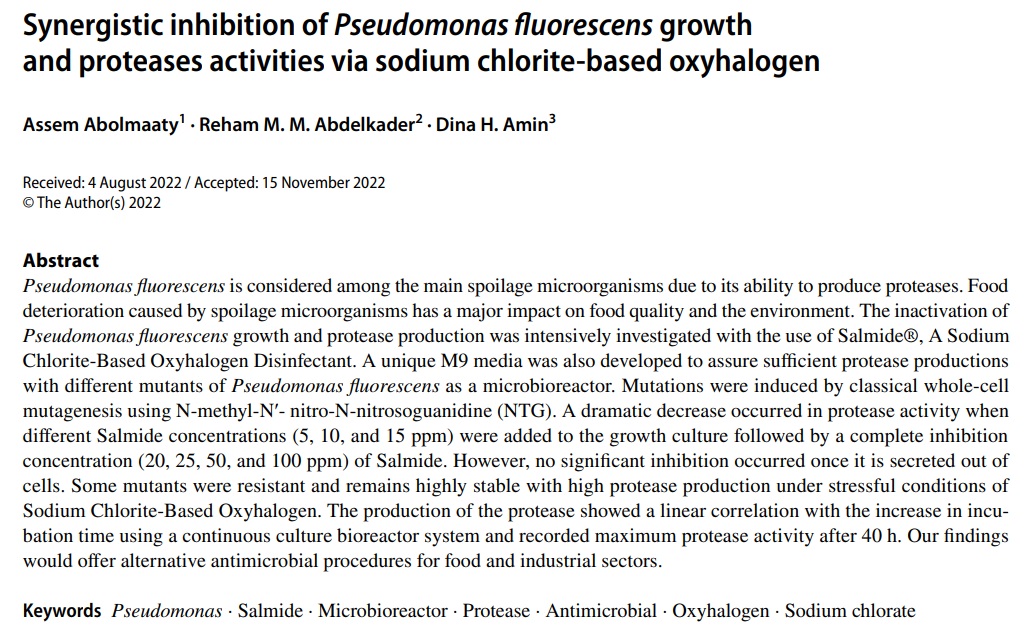 SpringerMicBio's tweet photo. New in World Journal of Microbiology and Biotechnology: Synergistic inhibition of Pseudomonas fluorescens growth and proteases activities via sodium chlorite-based oxyhalogen

Read now at: https://t.co/B0AbQFwK1Y

#Pseudomonas #Salmide #Microbioreactor #Protease #Antimicrobial https://t.co/4tlhHQCIyt